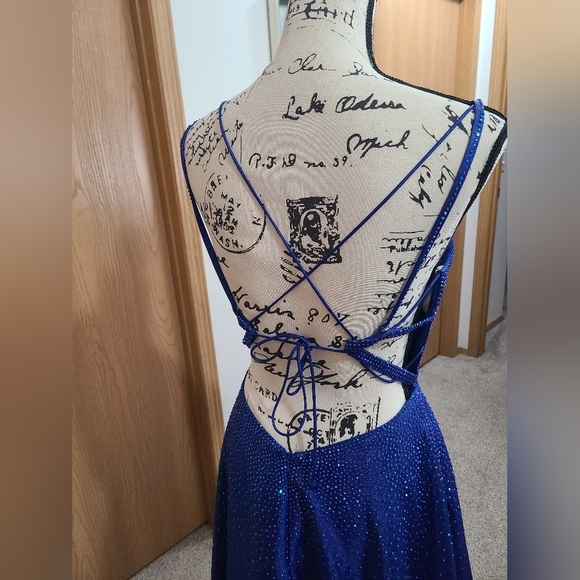 Ellie Wilde Mon Cheri A-line slit rhinestone Royal prom pageant dress - Picture 5 of 8